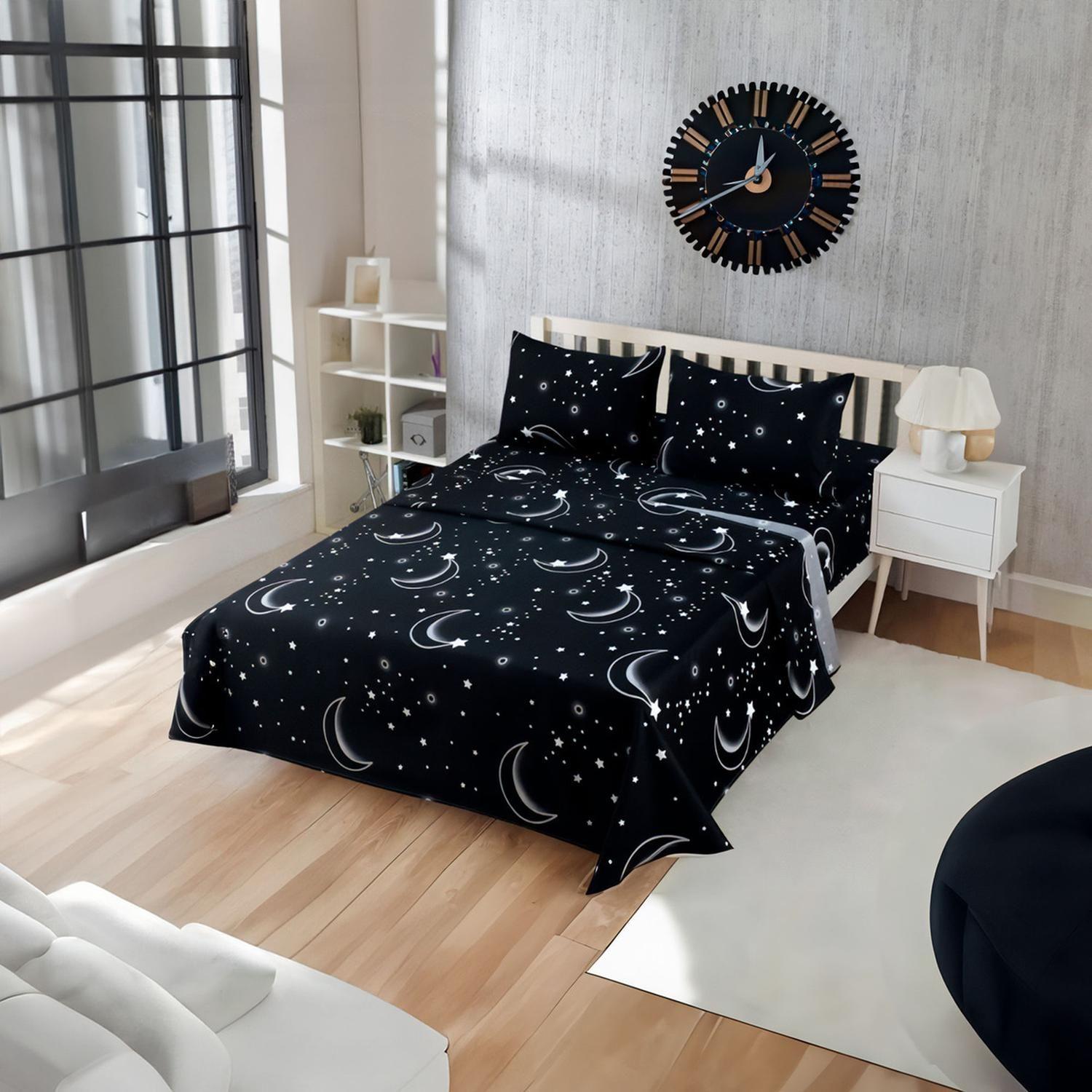 Juego De Sabanas 3.0 Algodon 200 Hilos Luna Negro 595-2