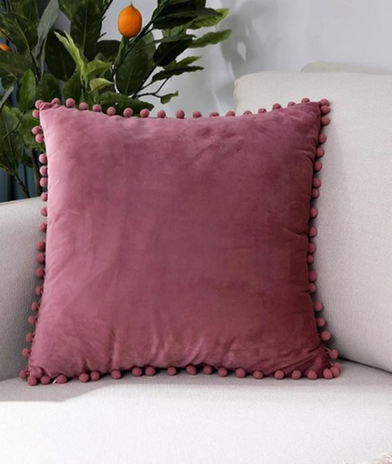 Funda Terciopelo Para Cojin Pompon Decorativas 45x45-0