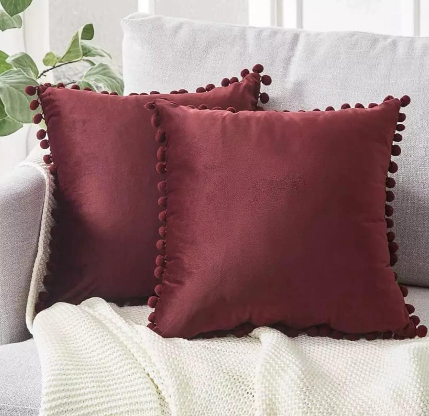 Funda Terciopelo Para Cojin Pompon Decorativas 45x45-0