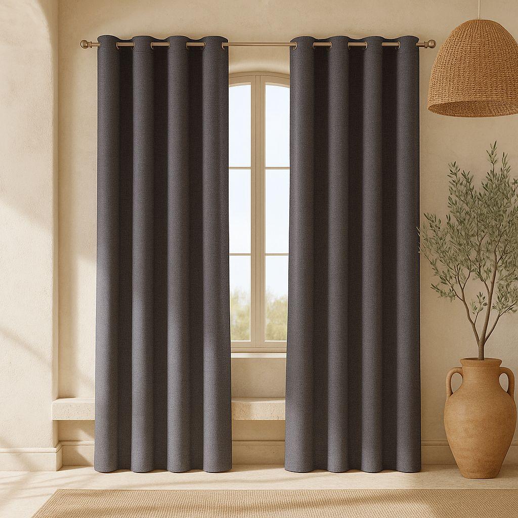 Cortina Blackout Gris Oscuro 2 Paños Forro Negro N°102-0