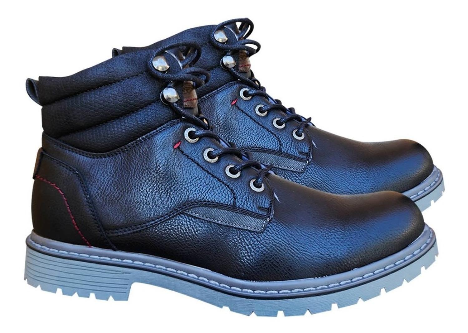 Botin Con Chiporro De Hombre Casual Con Cierre Y Cordón Negro - 7051-2