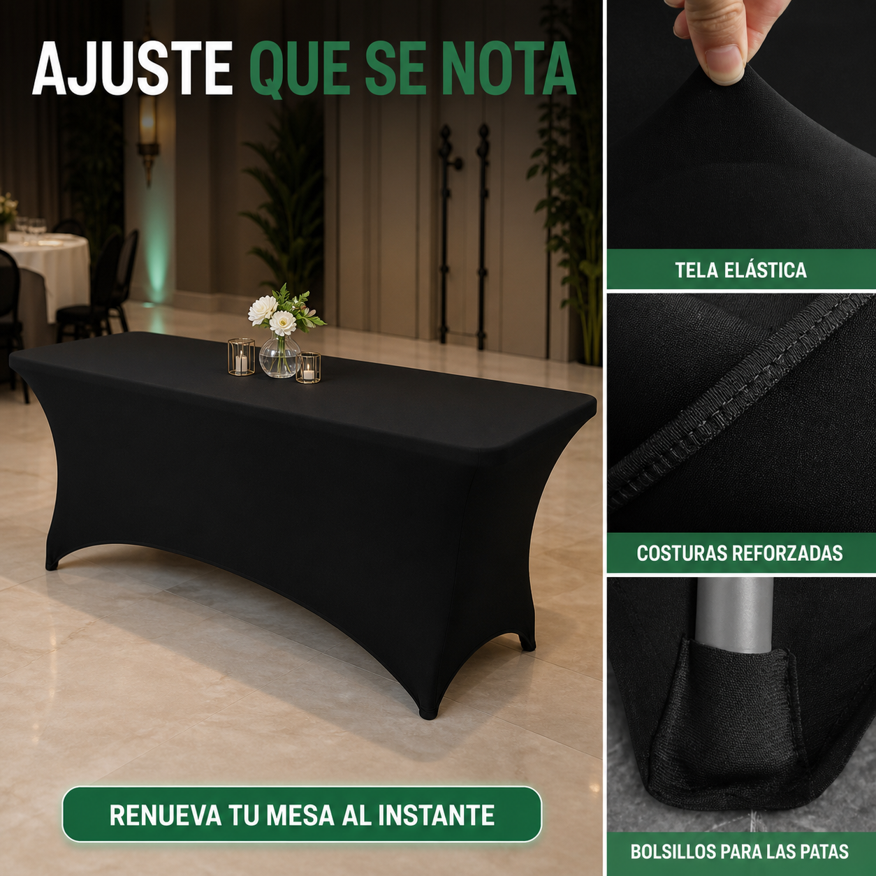 Mantel Elástico Negro Para Mesa Plegable 183x75x75 Cm Armonia-5