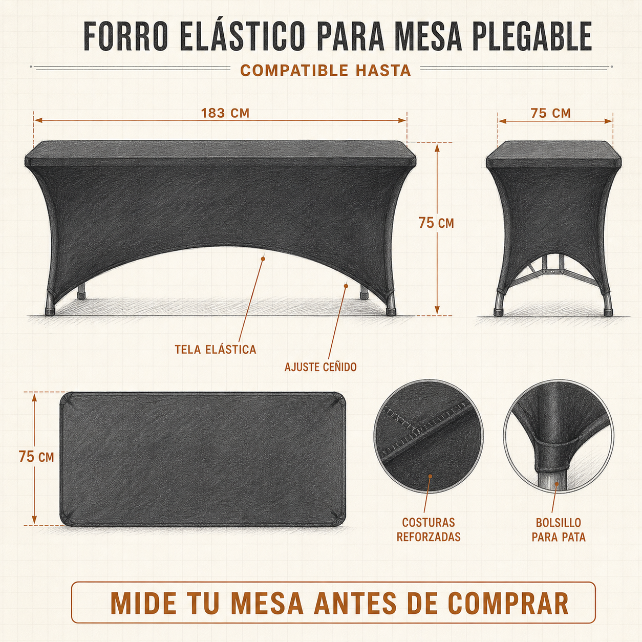 Mantel Elástico Negro Para Mesa Plegable 183x75x75 Cm Armonia-7