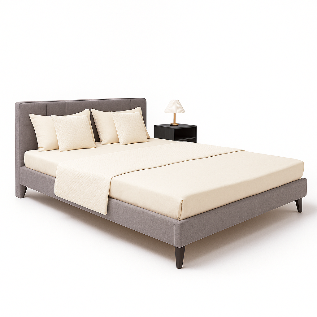 Juego Piecera + 2 Fundas de Cojin Beige para Dormitorio Moderno -0
