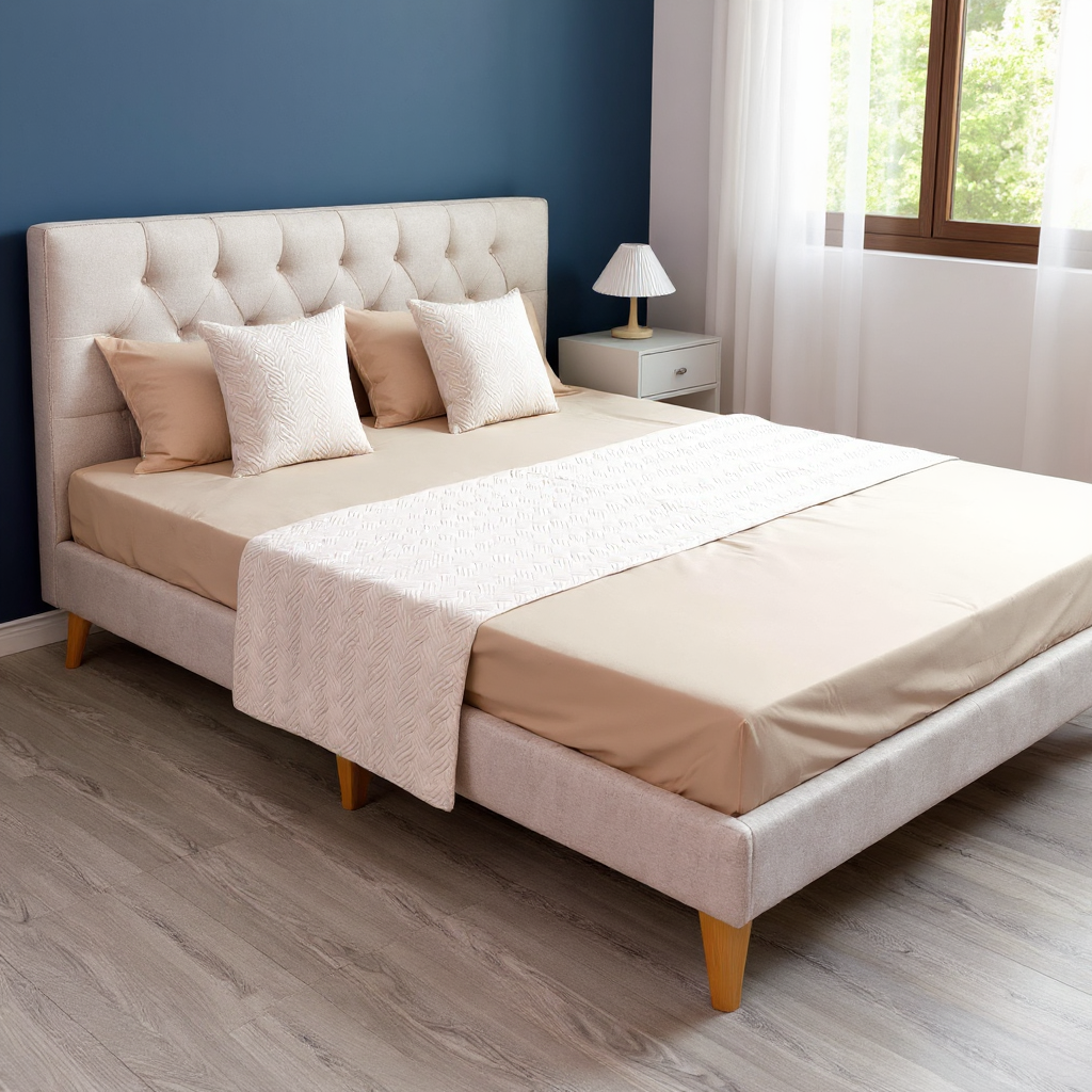 Juego Piecera + 2 Fundas de Cojin Beige para Dormitorio Moderno -3