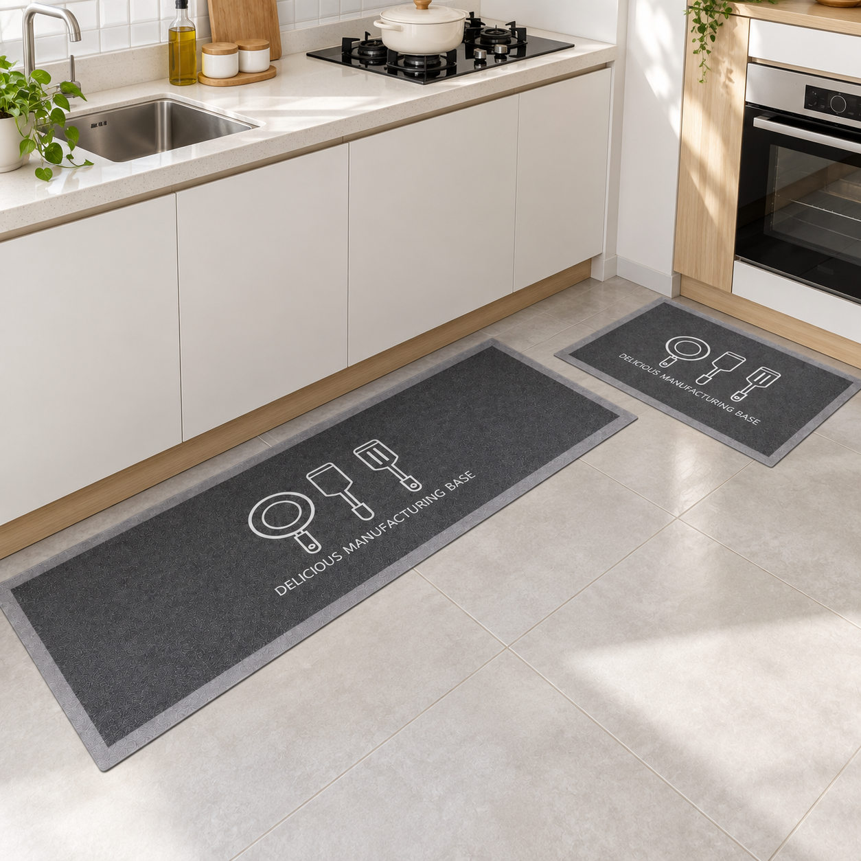 Set 2 Alfombras de Cocina Armonia Gris Oscuro Diseño Utensilio 270-1