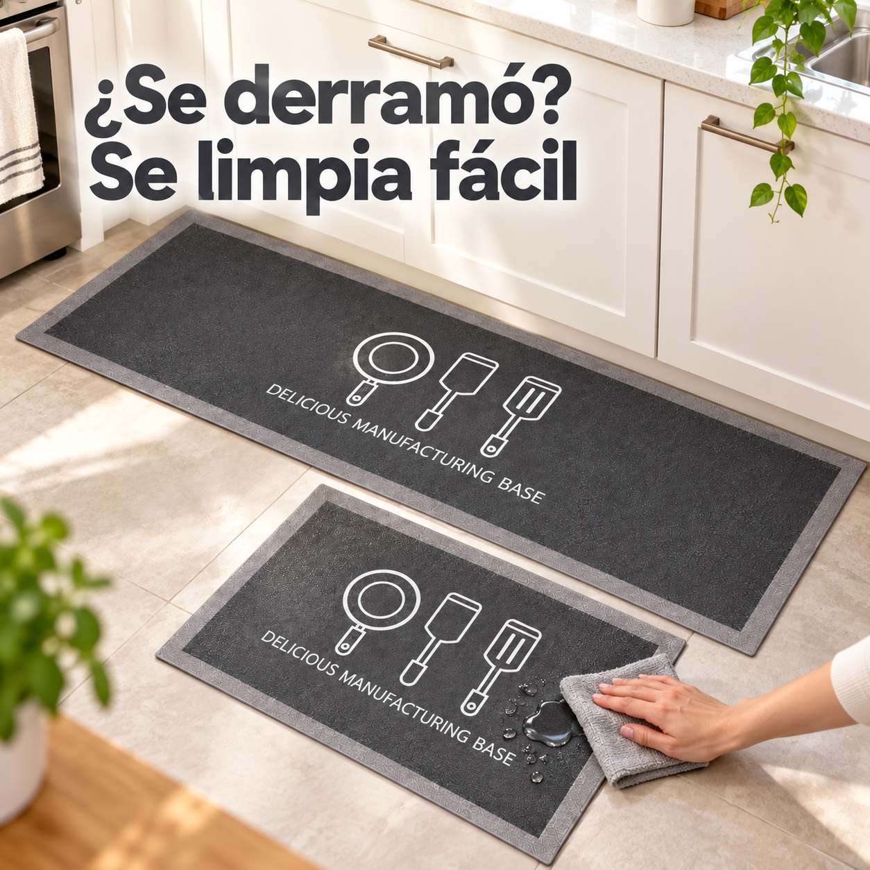 Set 2 Alfombras de Cocina Armonia Gris Oscuro Diseño Utensilio 270-2