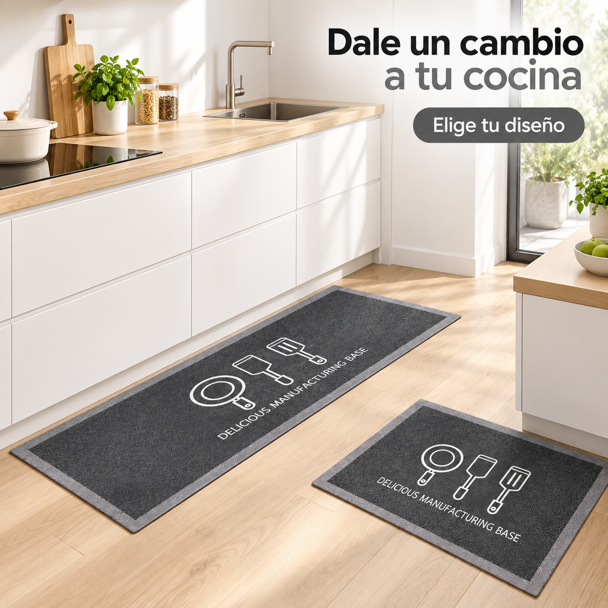 Set 2 Alfombras de Cocina Armonia Gris Oscuro Diseño Utensilio 270-4