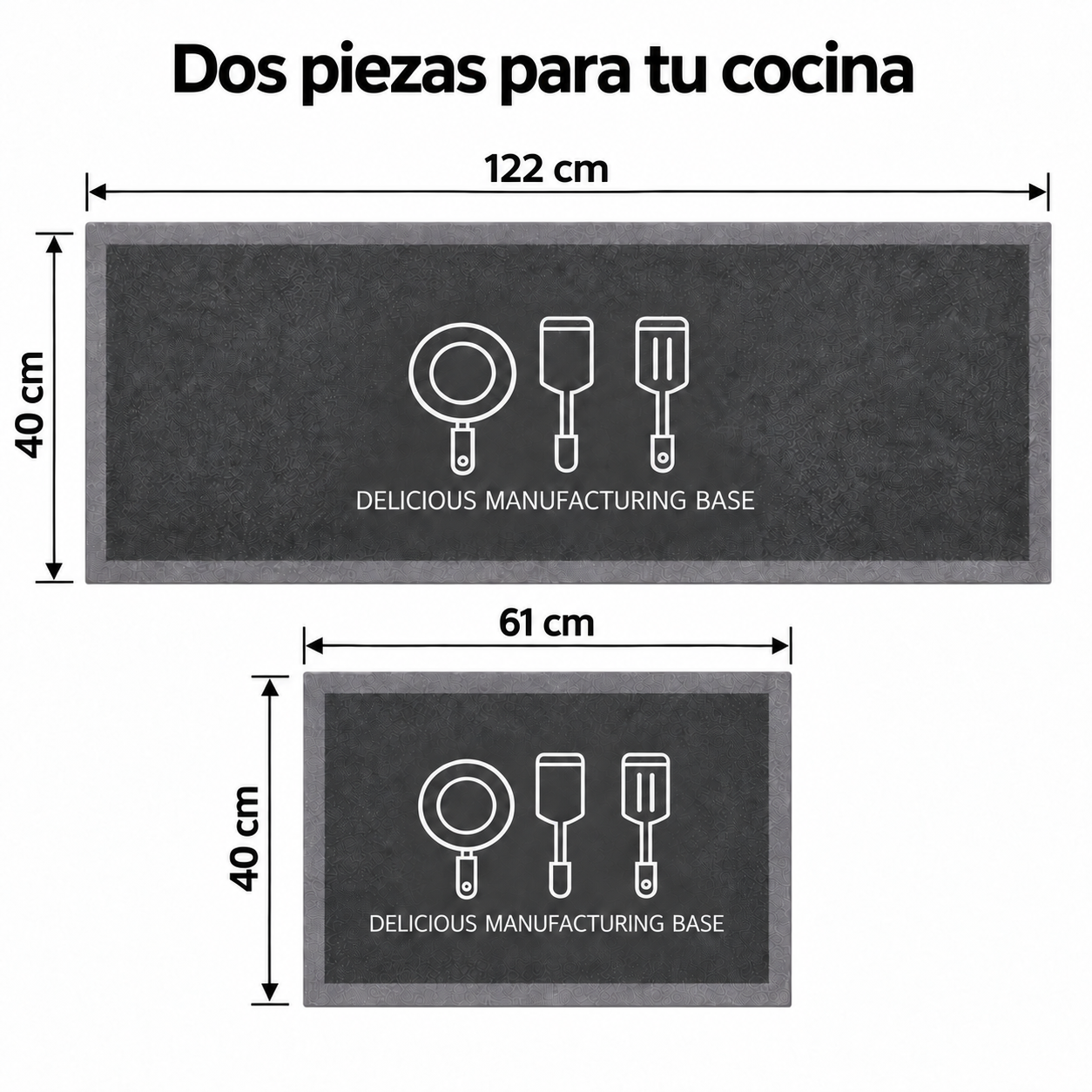 Set 2 Alfombras de Cocina Armonia Gris Oscuro Diseño Utensilio 270-9