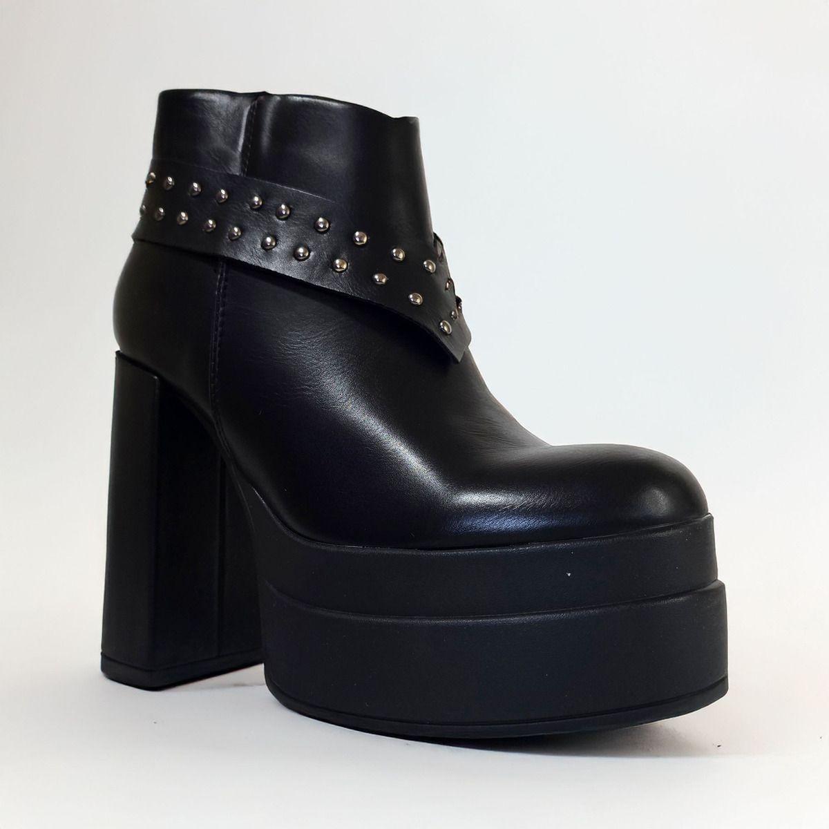 Botín Mujer Elegante | Taco Cuadrado Negro Cómodo - 7662-0