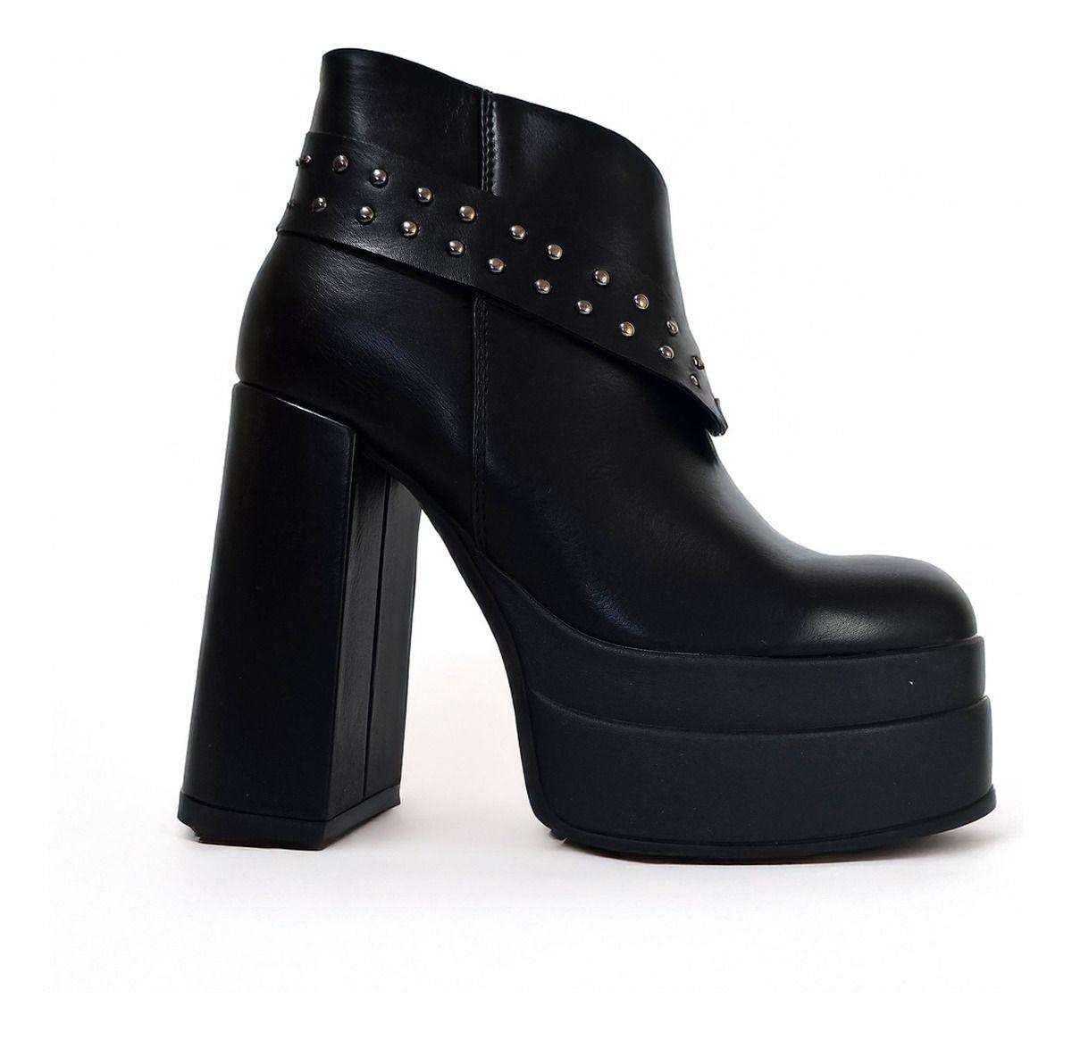 Botín Mujer Elegante | Taco Cuadrado Negro Cómodo - 7662-1