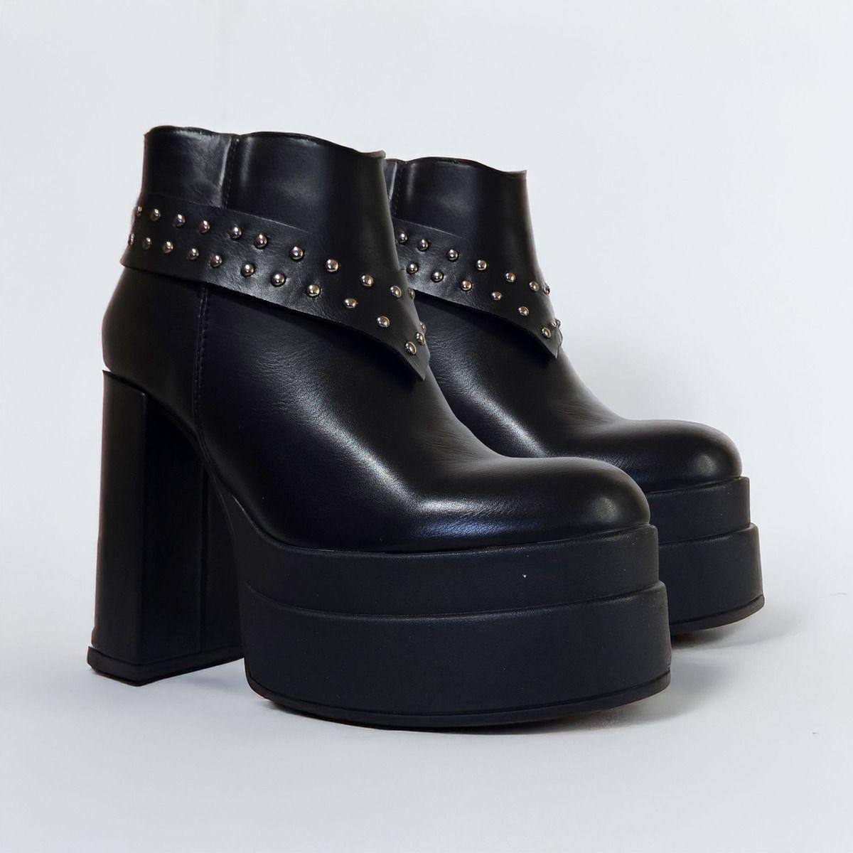 Botín Mujer Elegante | Taco Cuadrado Negro Cómodo - 7662-2