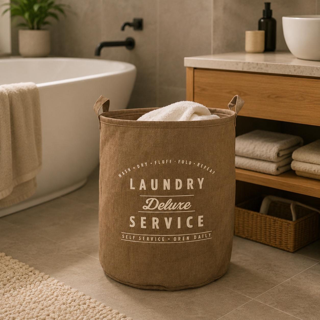 Cesta Para Ropa Plegable Con Asas 40x45 807 Diseño Moderno Café-4