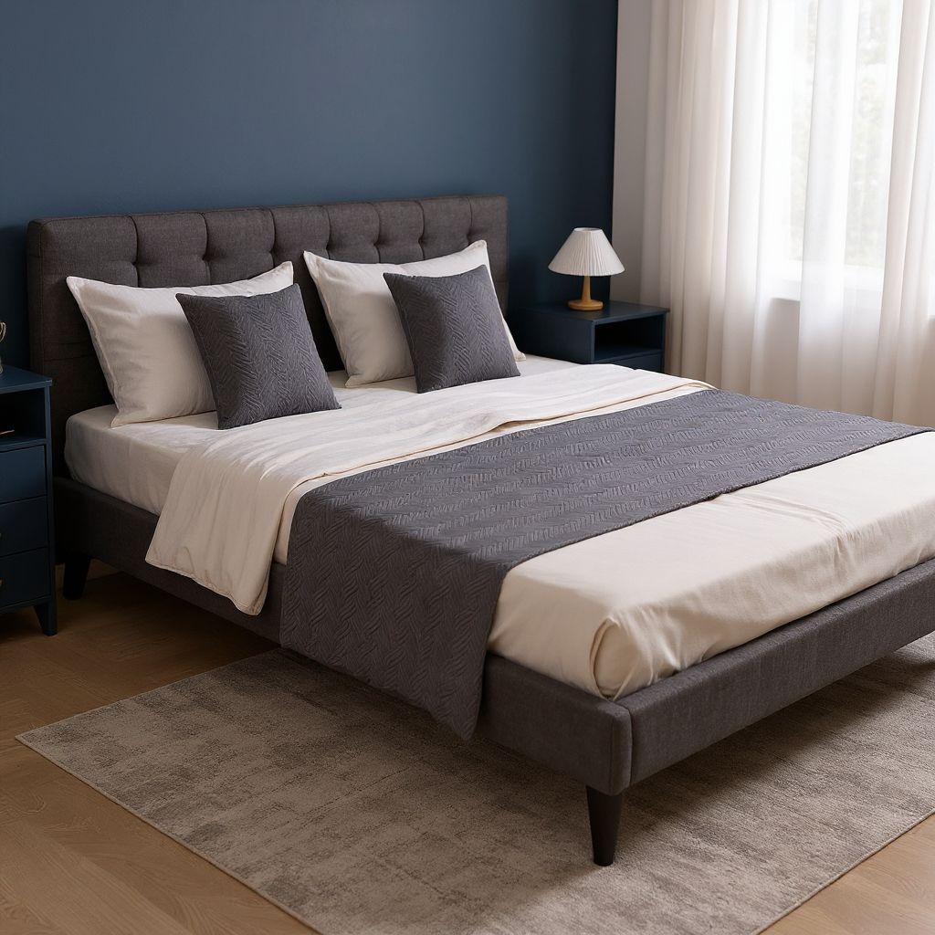 Juego Piecera + 2 Fundas de Cojin Gris para Dormitorio Moderno -2