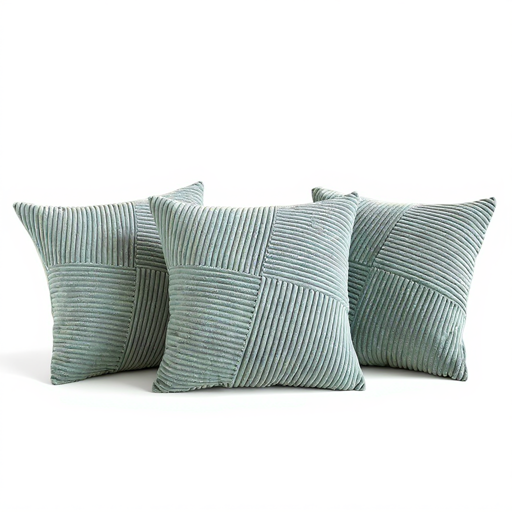 Pack de 3 Fundas Para Cojín Modelo Acanalado Lineas Turquesa 45x45-0