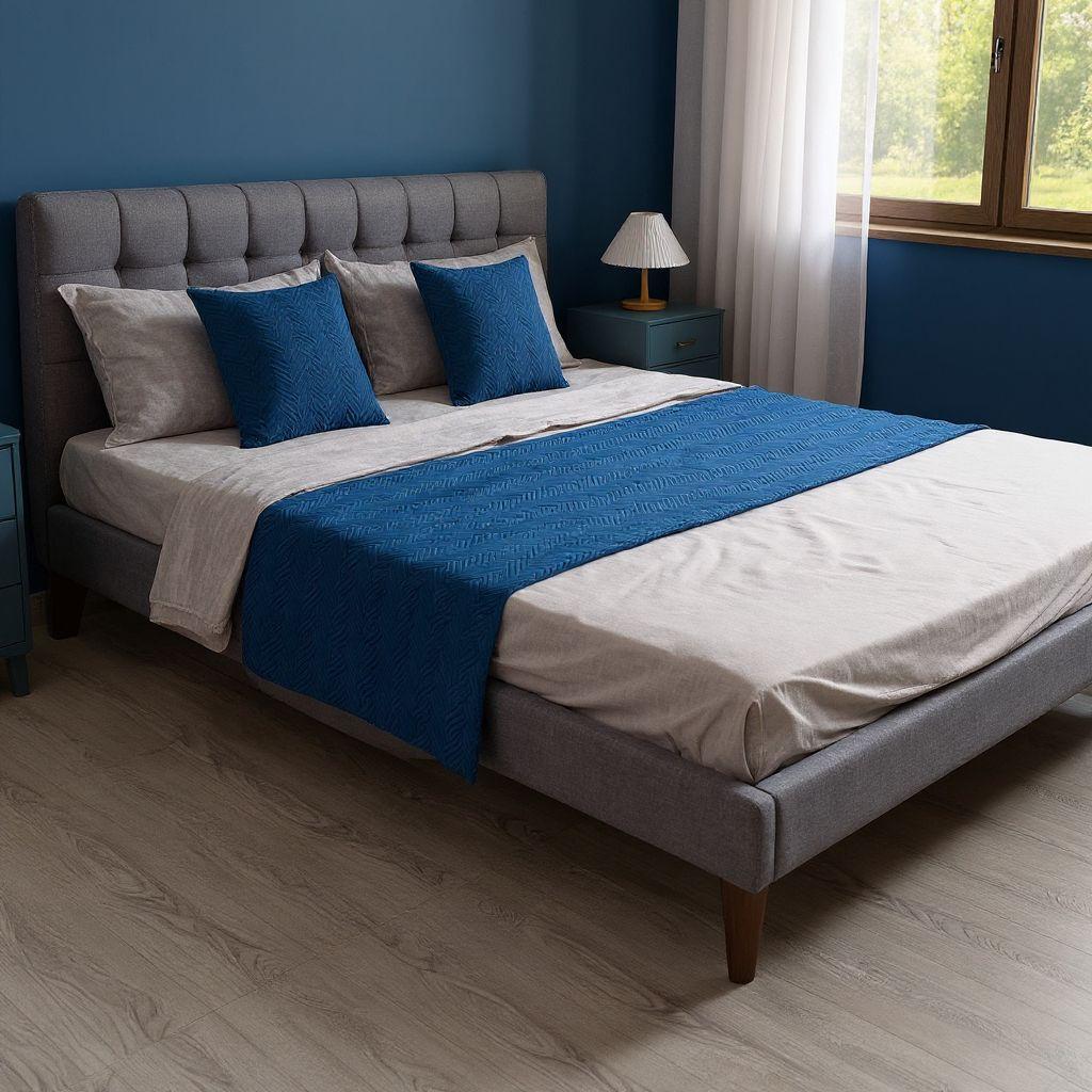 Juego Piecera + 2 Fundas de Cojin Azul para Dormitorio Moderno -2