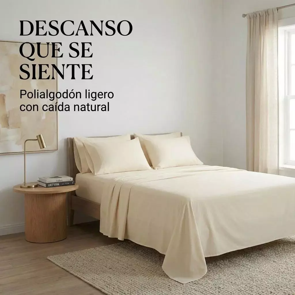 Juego De Sabanas Crema 2 Plazas 4 Piezas 044 Calidad Premium-6