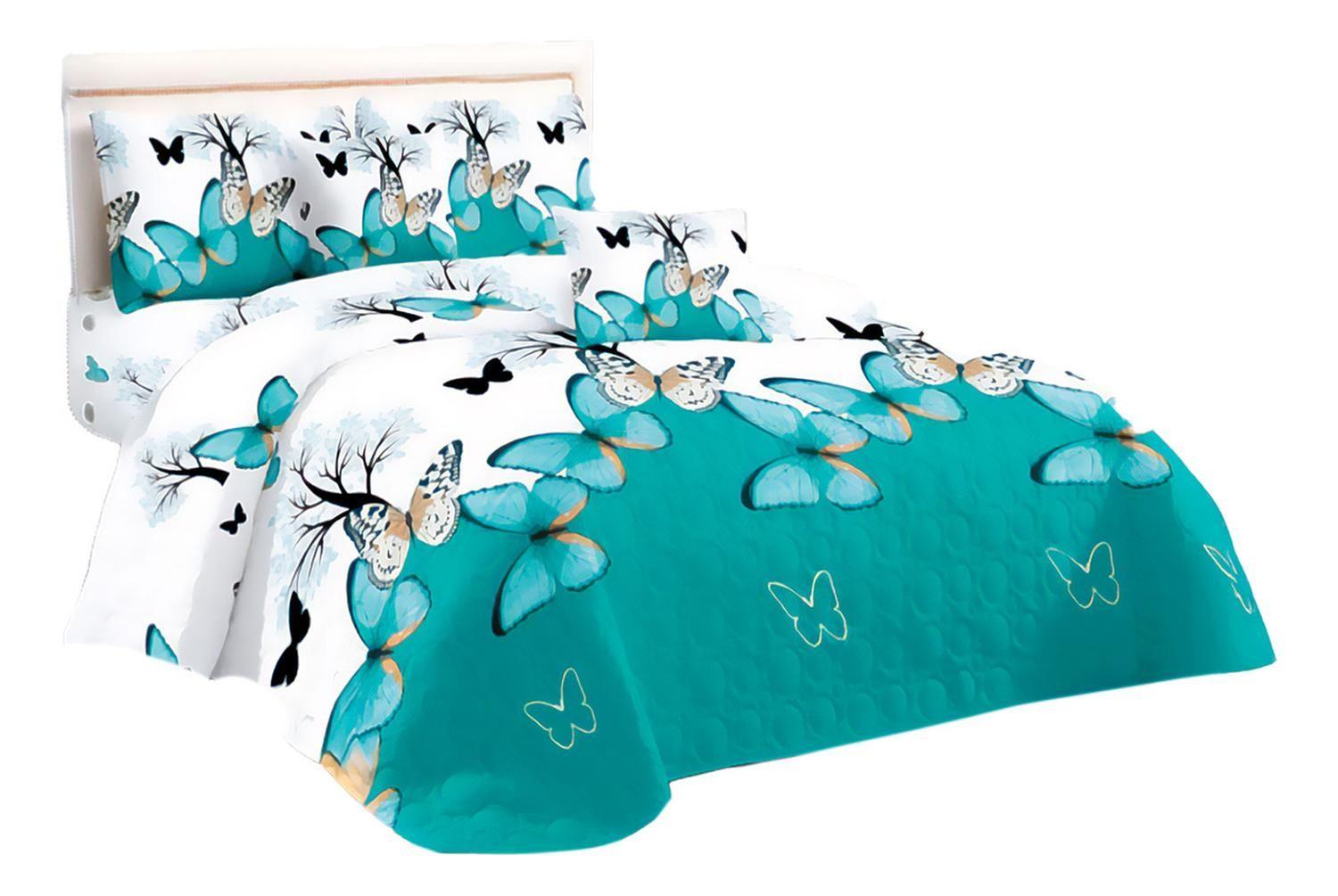 Cubre Cama King Quilt 2.5 Plazas Estampado Mariposas - 658-0