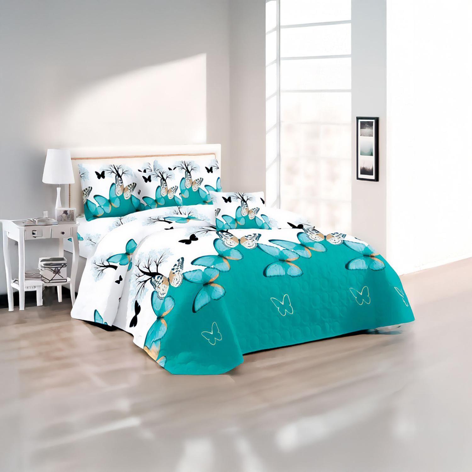 Cubre Cama King Quilt 2.5 Plazas Estampado Mariposas - 658-1