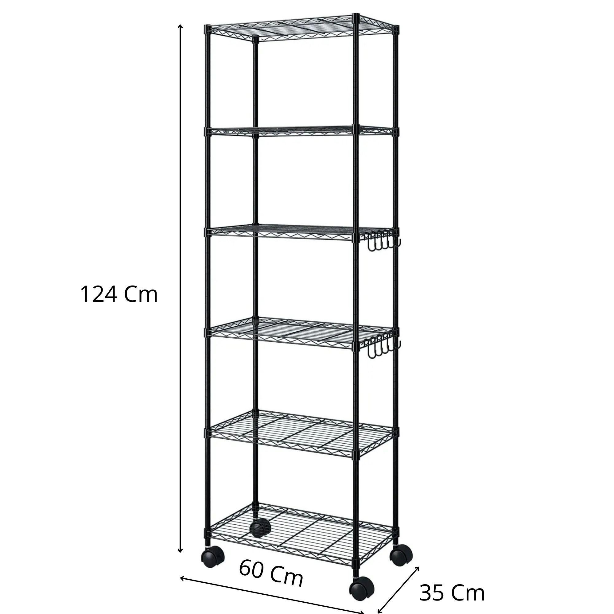 Estantería Cromada con resina epóxica de 6 Niveles con Ruedas y Ganchos-2