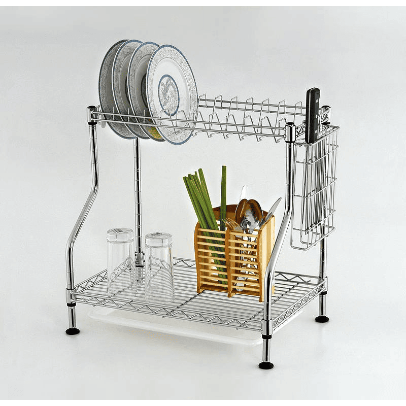 Estante para tazones de capa de metal cromado para cocina, soporte para platos-2