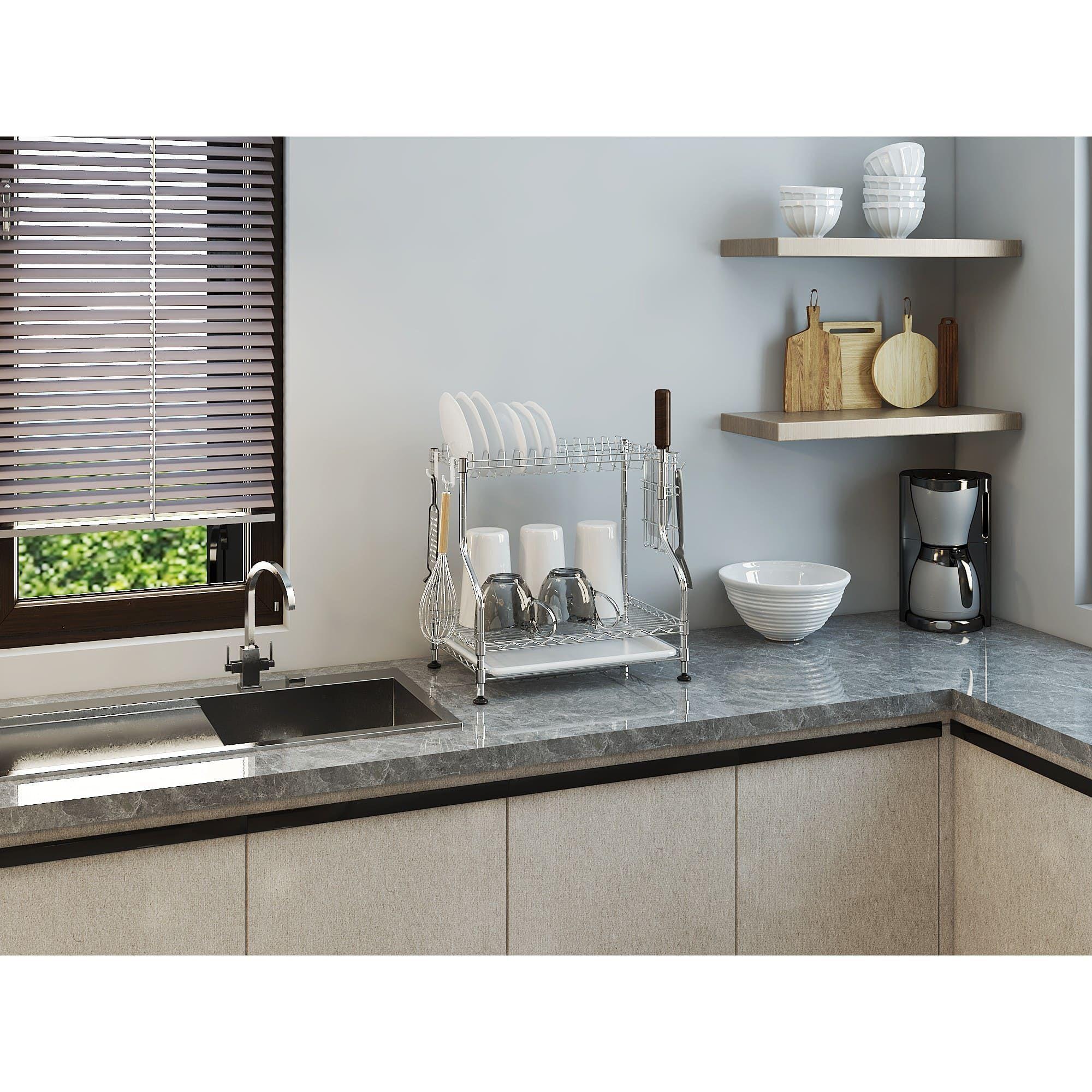 Estante para tazones de capa de metal cromado para cocina, soporte para platos-3