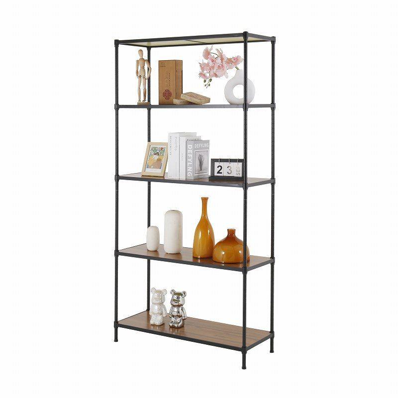 Estantería Negra con Repisas de Bambú de 5 Niveles-3