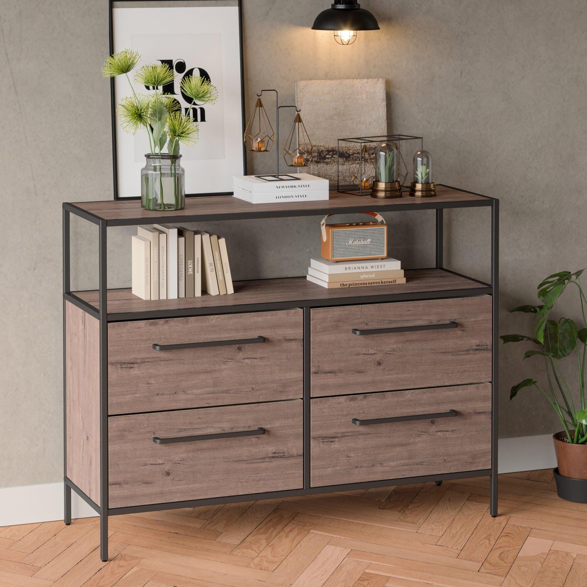 Mueble Monta TV de 4 Cajones Liviano Cafe MDF-5