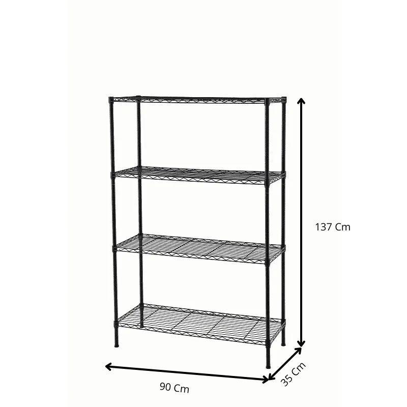 Estantería Negra de 4 Niveles con Patas Niveladoras-1