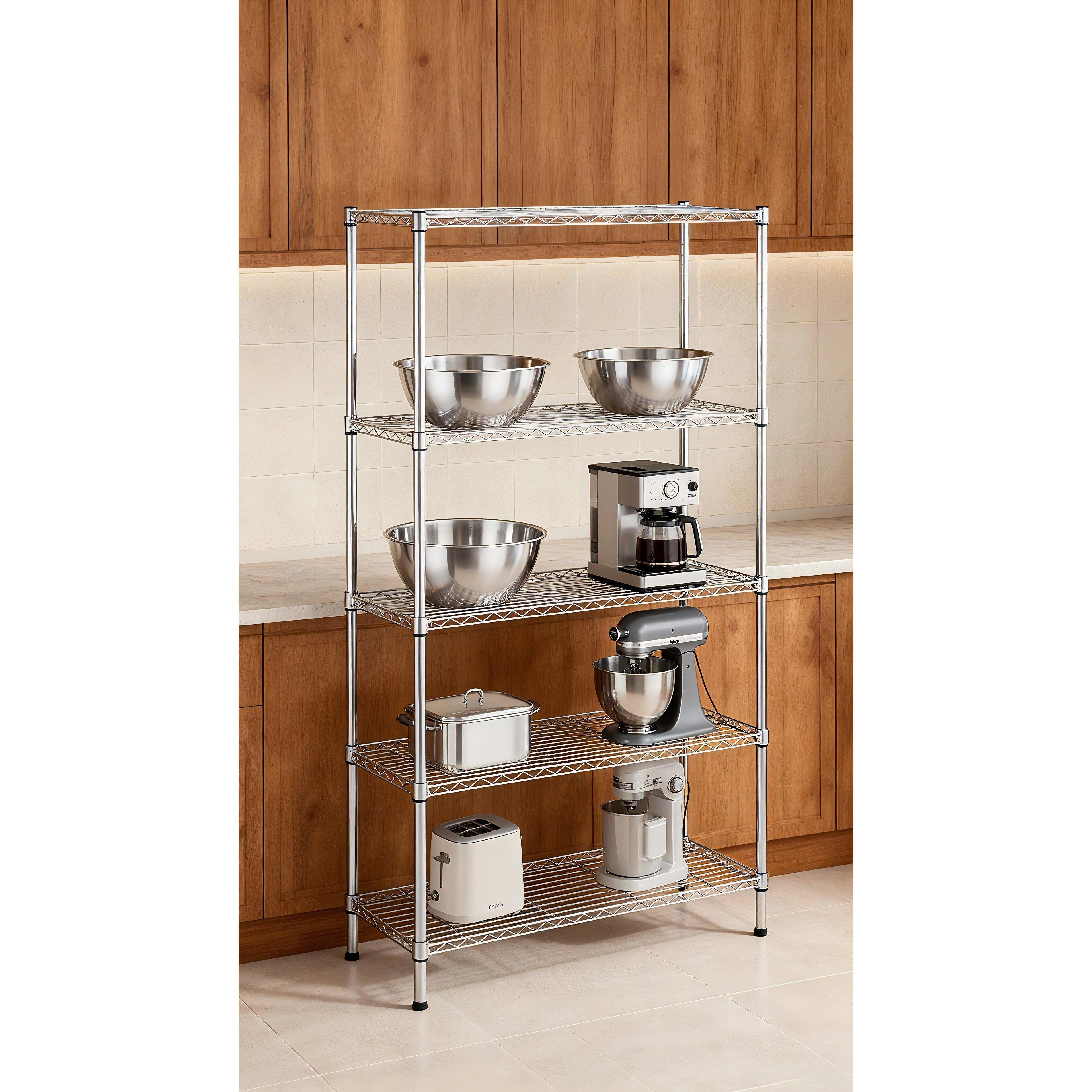 Estantería Cromada de 5 Niveles con Patas Niveladoras-2