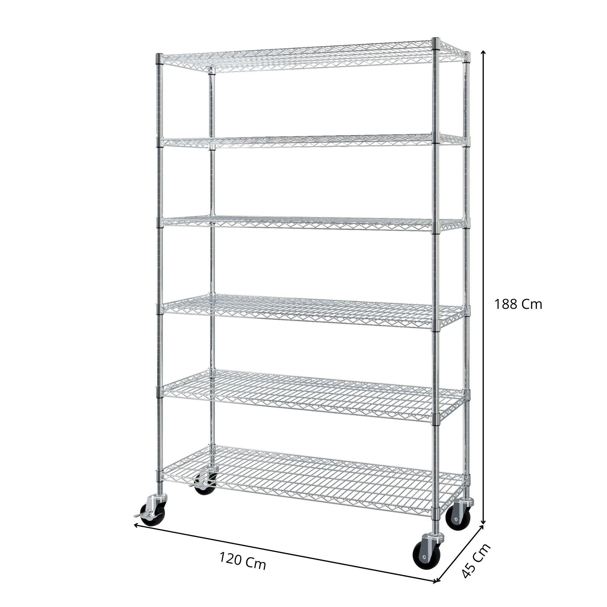 Estantería Cromada de Alta Carga con Ruedas 6 NivelesEstantería Cromada de Alta Carga con Ruedas 6 N-2