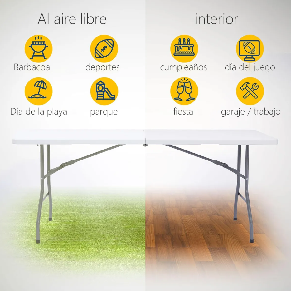 Mesa Plegable Portatil 150x74 cm Blanca-7