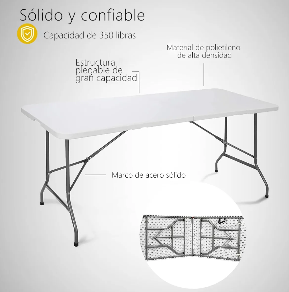Mesa Plegable Portatil 150x74 cm Blanca-8