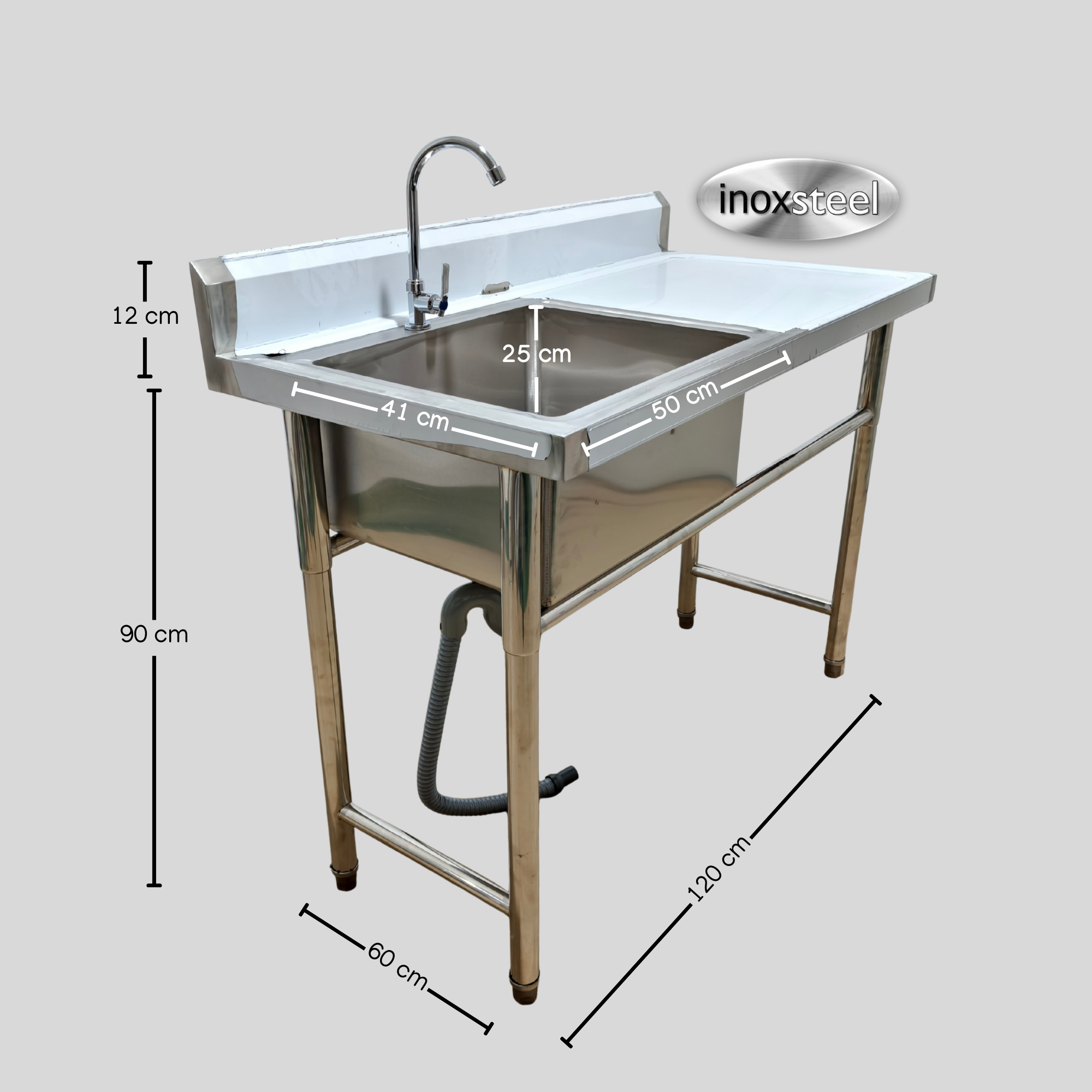 Lavafondo Acero Inoxidable 120x60 cm con Secador Derecho-2