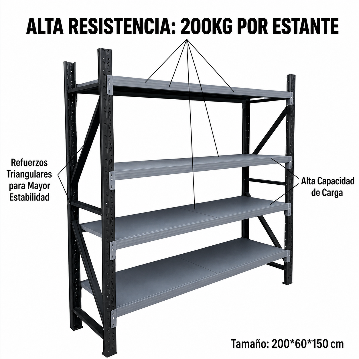 Estante Rack 150x60x200cm 800kg-4
