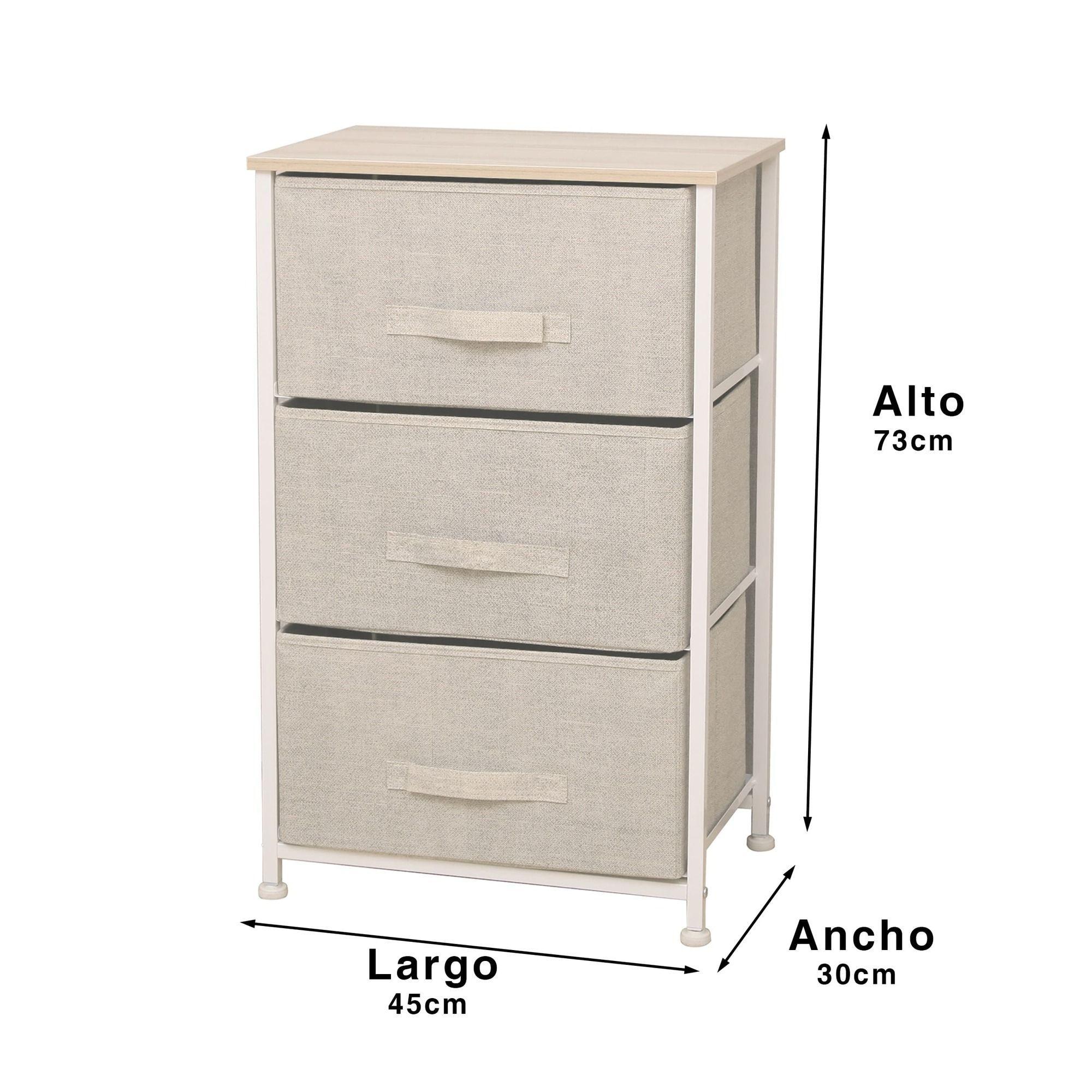 Cajonera Comoda 3 Cajones Estructura Metalica Beige-2