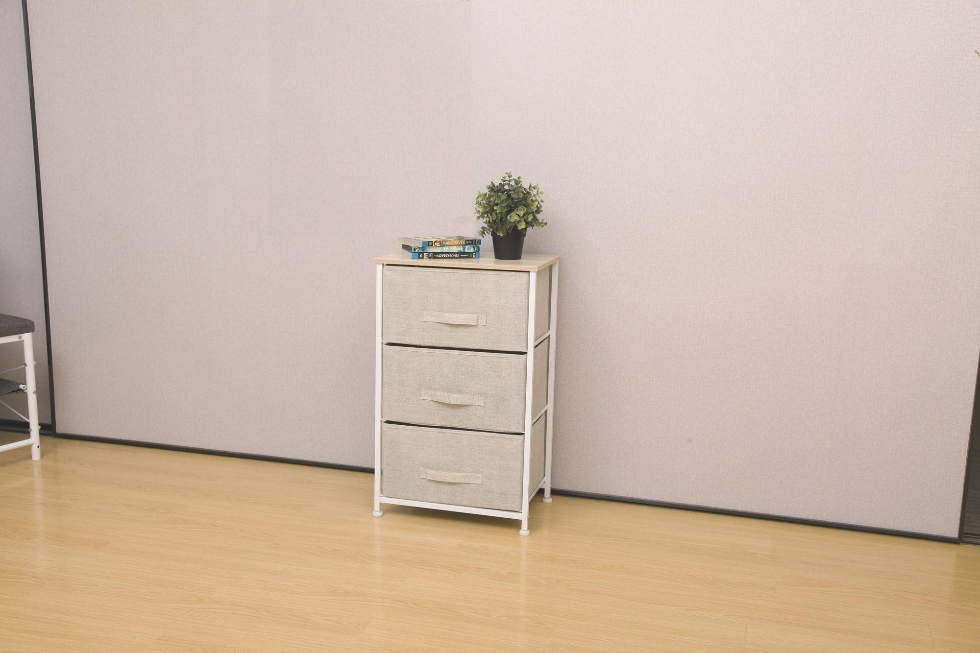 Cajonera Comoda 3 Cajones Estructura Metalica Beige-1
