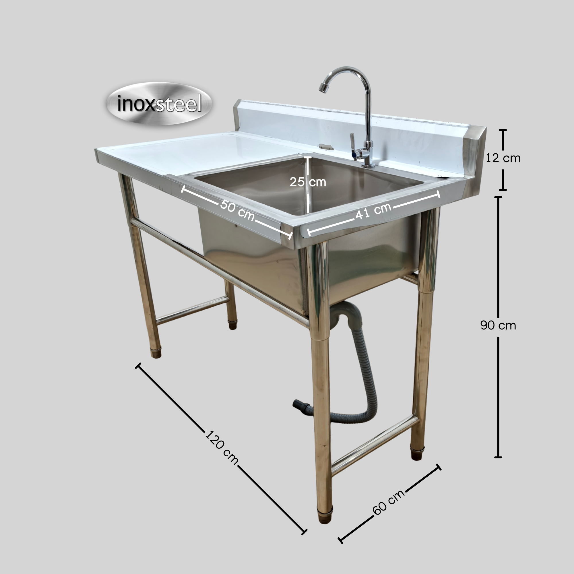 Lavafondo Acero Inoxidable 120x60 cm con Secador Izquierdo-1