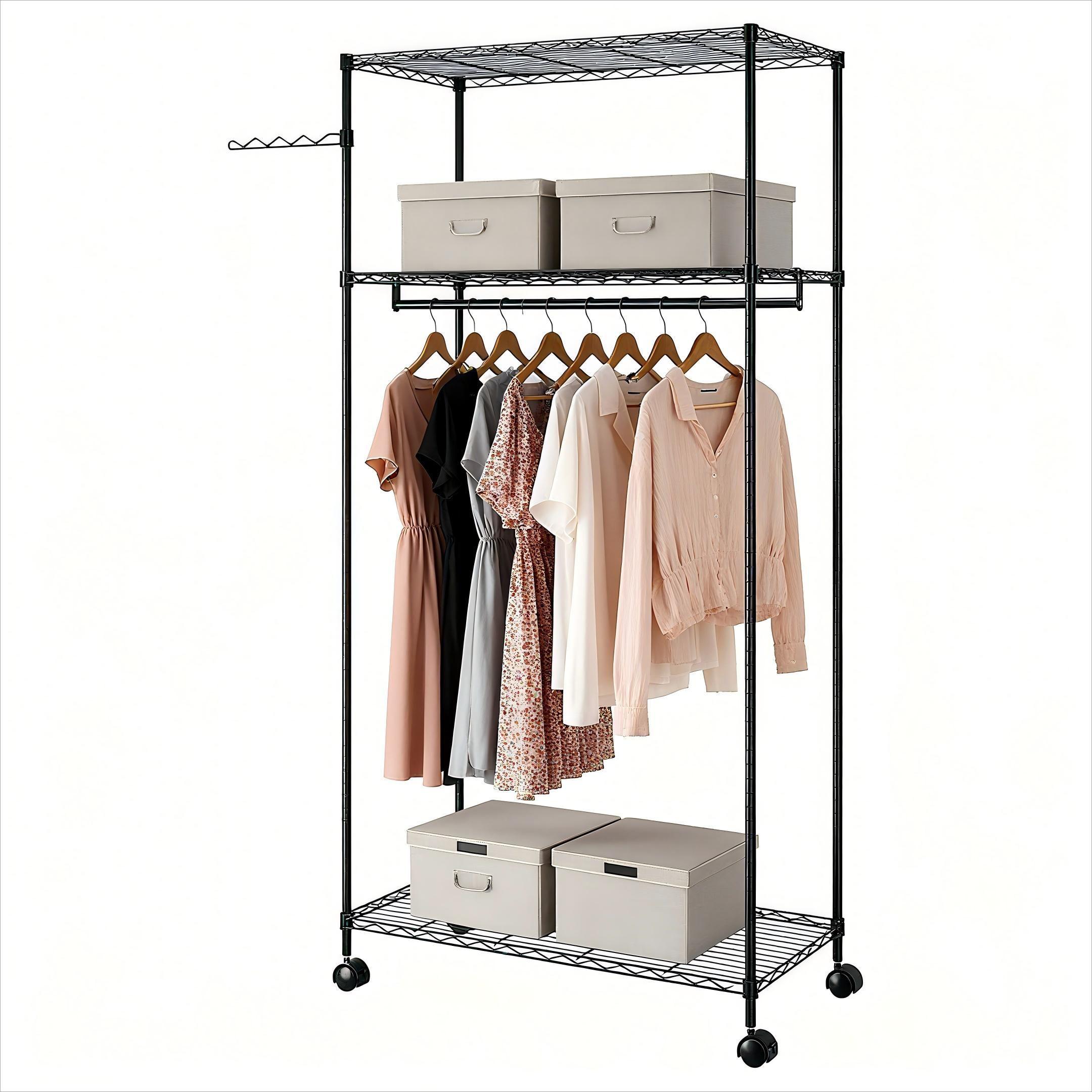 Organizador Negro para Vestuario de 3 Pisos + Barra Colgadora-2