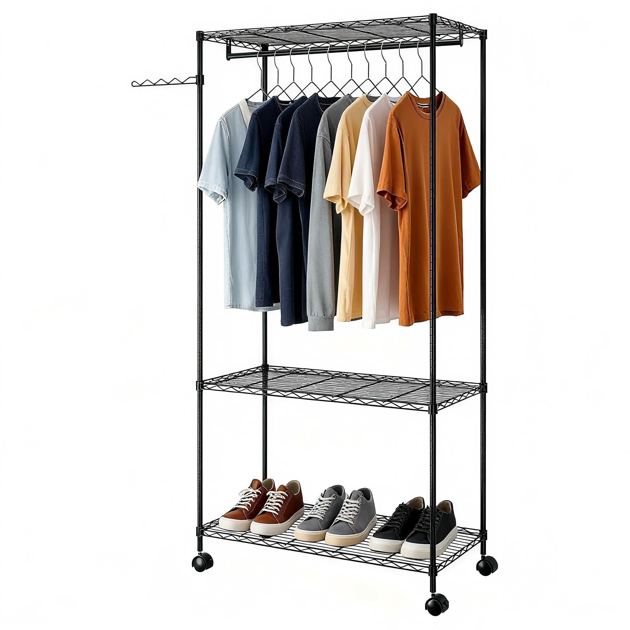 Organizador Negro para Vestuario de 3 Pisos + Barra Colgadora-3