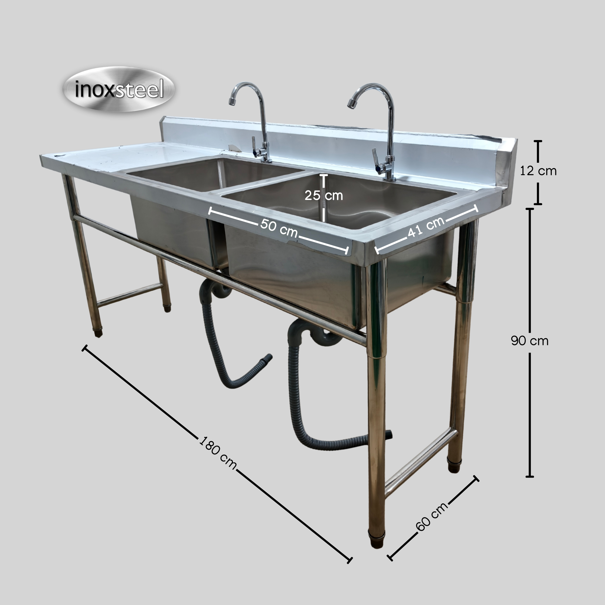 Lavafondo Doble Acero Inoxidable 120x60 cm con Secador Izquierdo-1