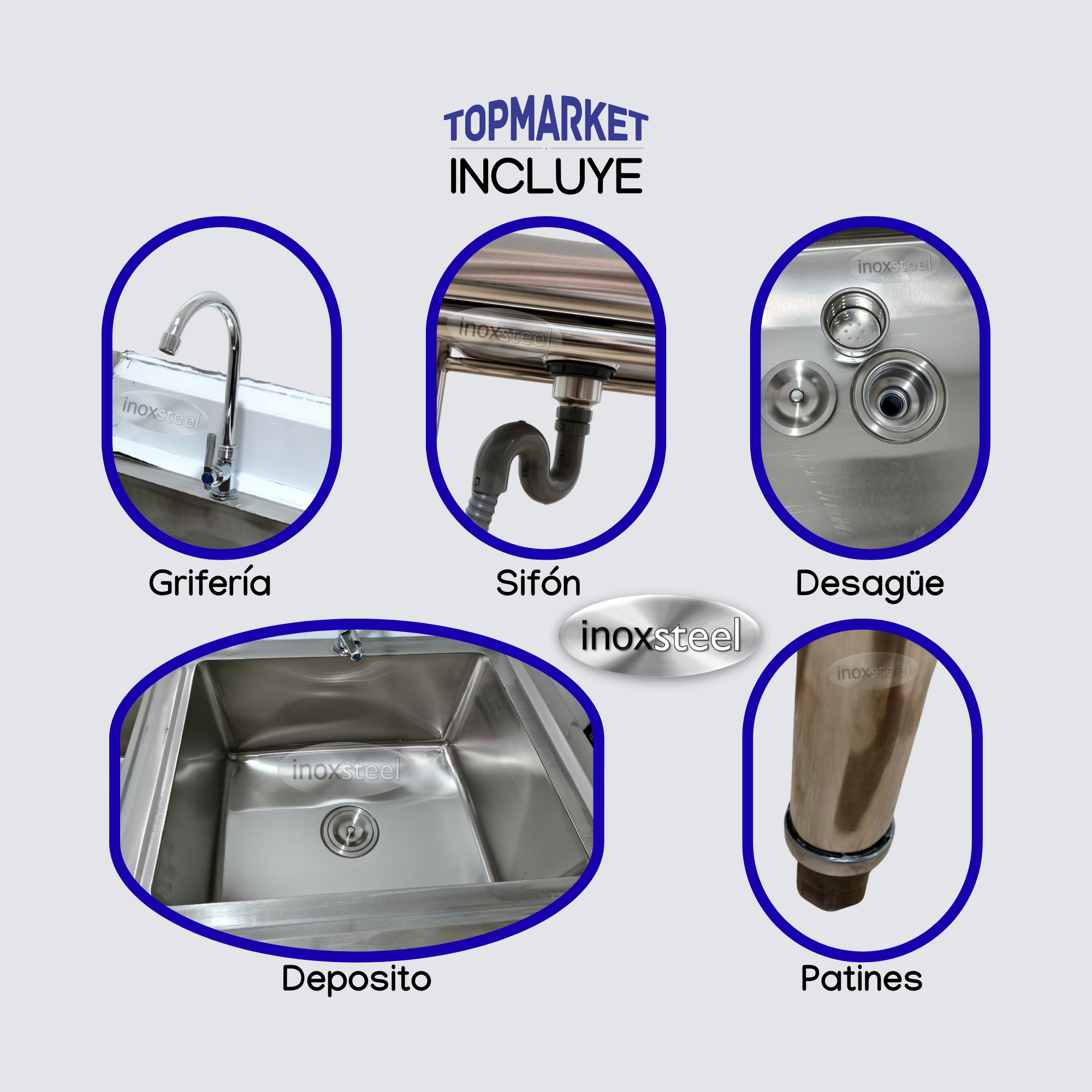 Lavafondo Doble Acero Inoxidable 120x60 cm con Secador Izquierdo-2