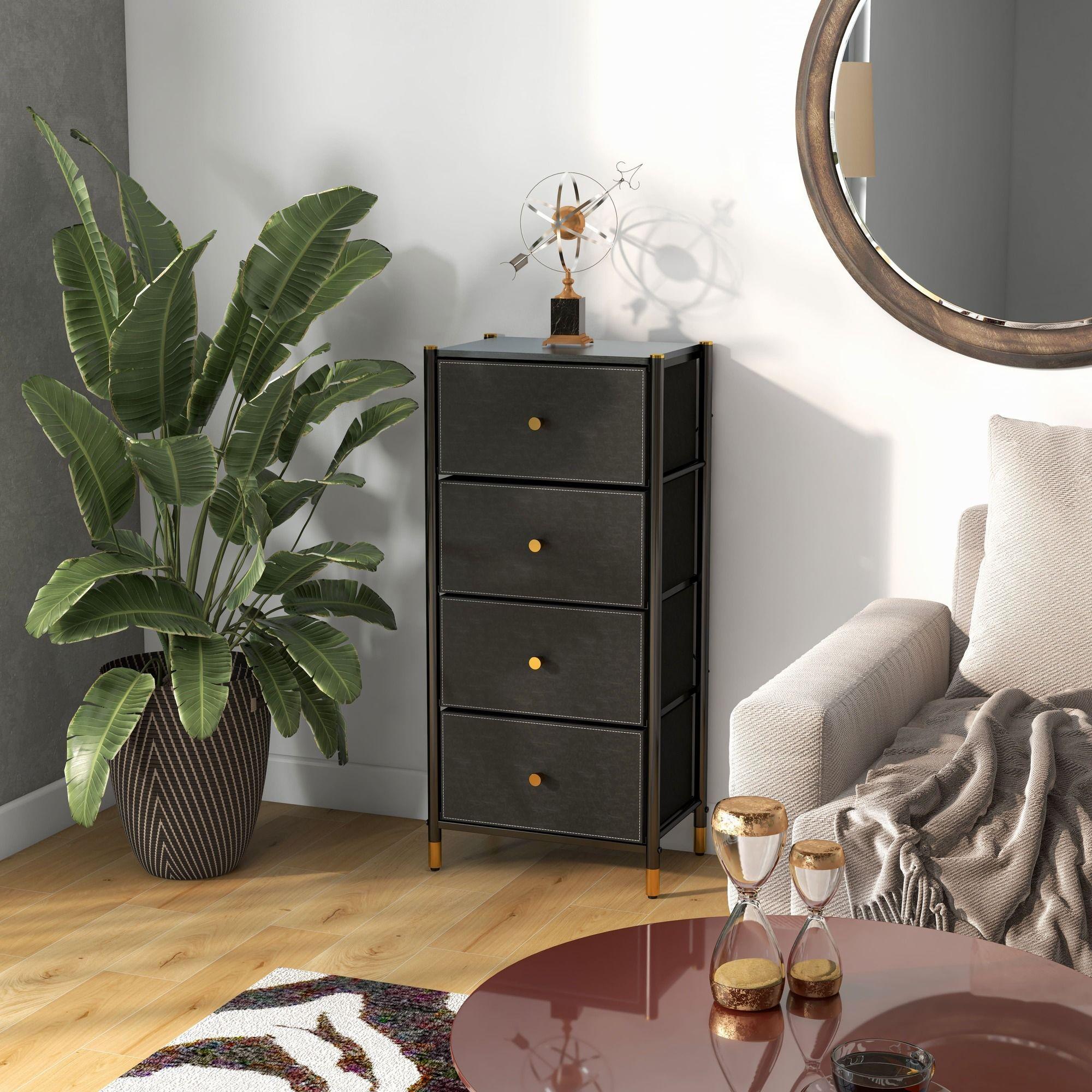 Cajonera Comoda 4 Cajones Estructura Metalica Negro-3