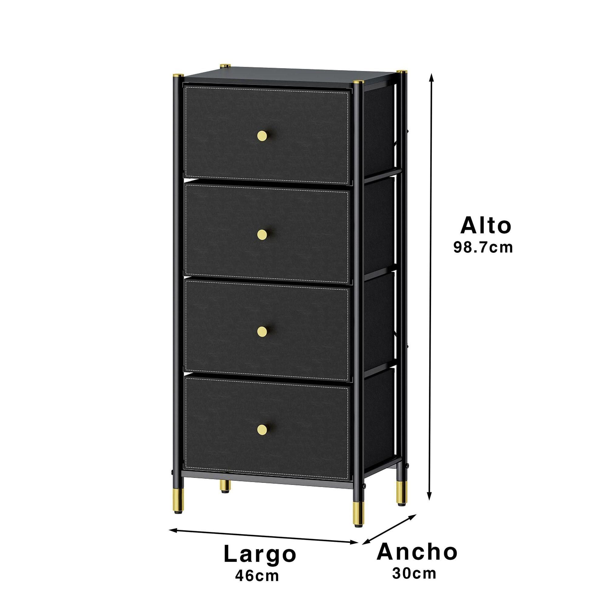 Cajonera Comoda 4 Cajones Estructura Metalica Negro-4