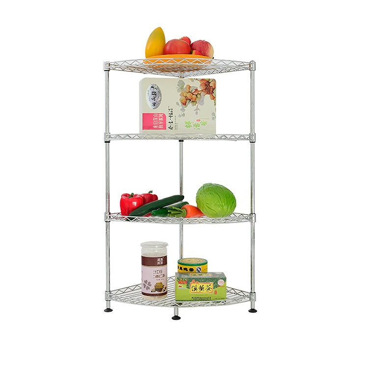 Estantería Esquinera Cromada de 4 Niveles con Rejilla Metálica-2