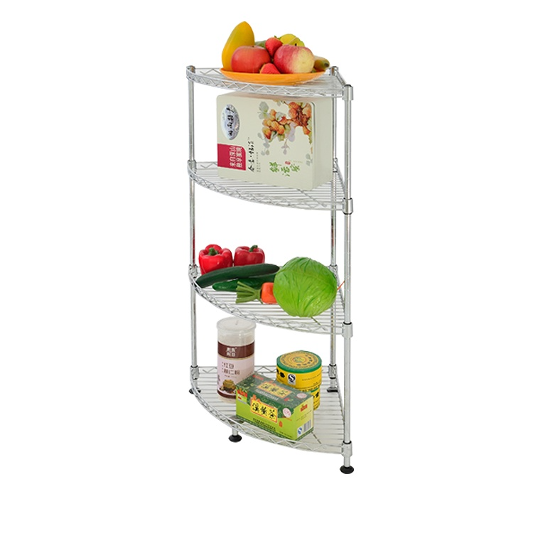 Estantería Esquinera Cromada de 4 Niveles con Rejilla Metálica-3