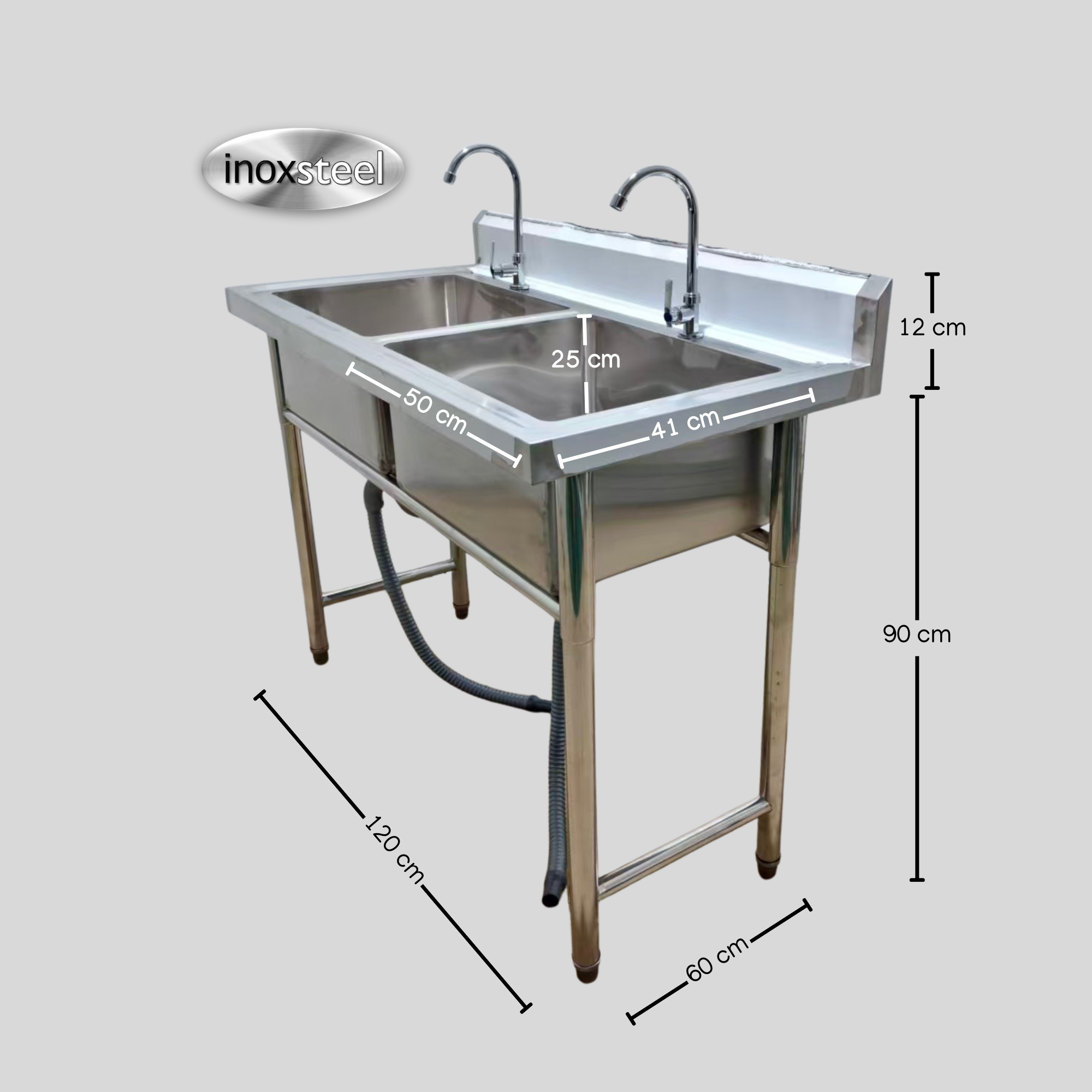Lavafondo Doble Acero Inoxidable 120x60 cm-1