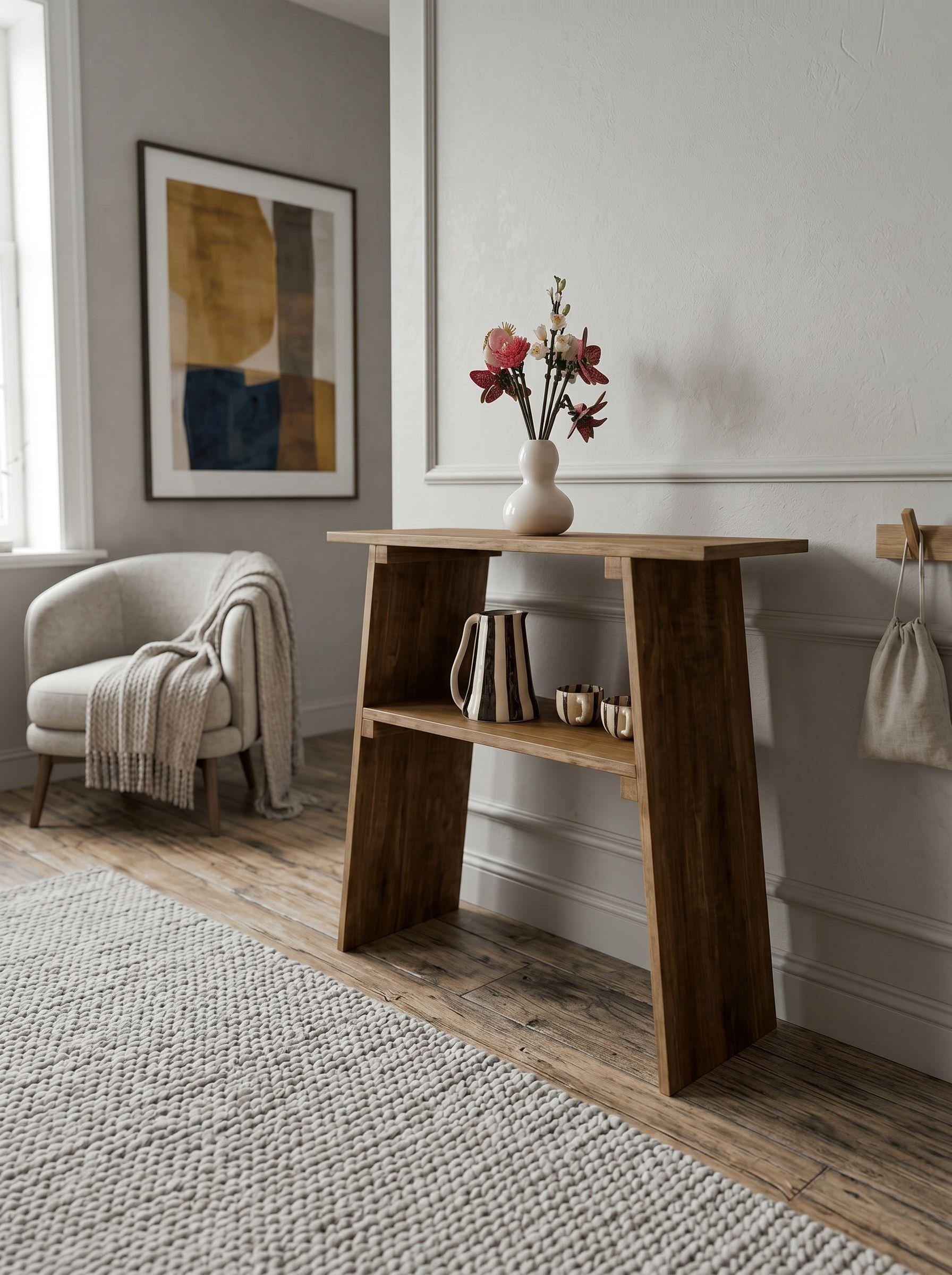 Mesa Arrimo recibidor Auxiliar de Madera Natural 80X80X24cm mod Mochito Mini marca GUMON-5
