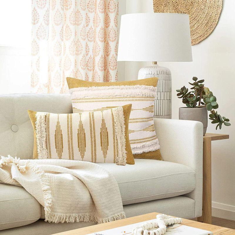 Cojin Boho Nordico Decorativo Ocre + Relleno.-3