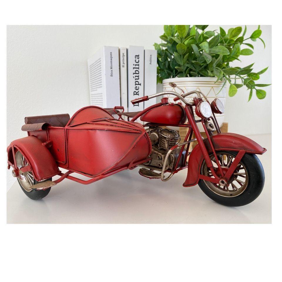 Moto A Escala Con Sidecar, Decoración Vintage En Fierro Xl-4